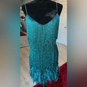 NADINE MERABI Teal Sequin Dress